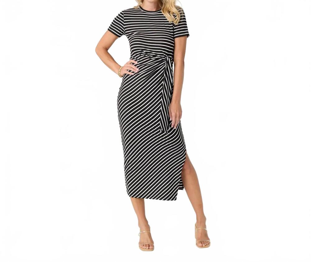 NEW COCO + CARMEN amara stripe tie waist midi dress in black